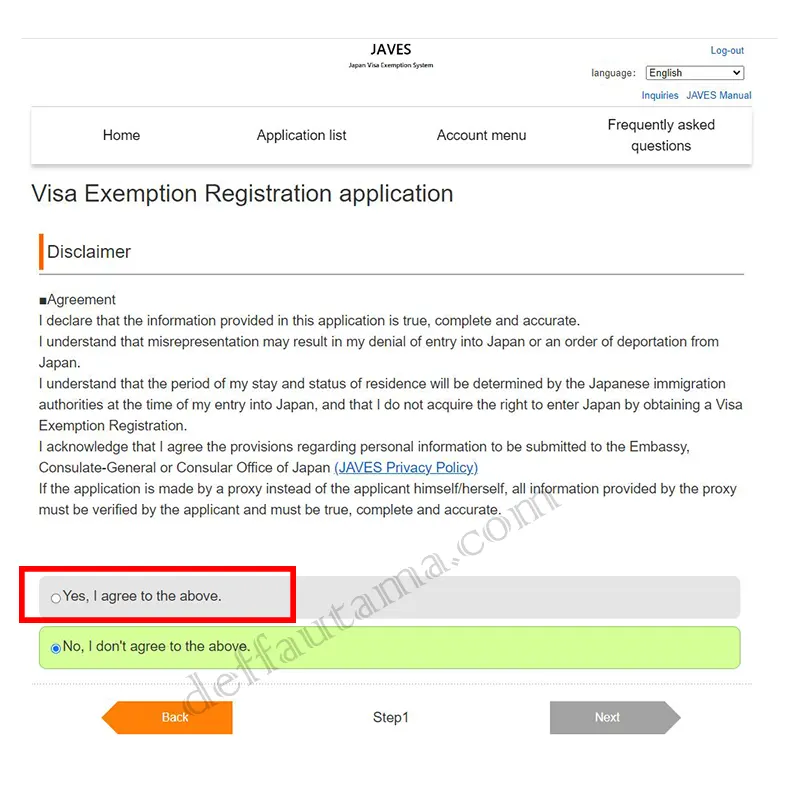 step 2 - registrasi visa waiver jepang online